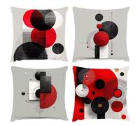 Cushion Covers 45x45cm, Outdoor Cushions Set of 4 Decorative Velvet Square Cushion Covers Geometric Black And White Waterproof Cushions With Smooth Invisible Zip Sofa Bed Outdoor Garden Decor s-292