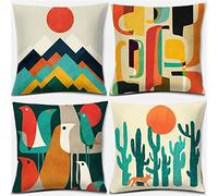 Cushion Covers 45x45cm Pack of 4 Colourful Square Decorative Pillow Cover, Double Sided Vintage Soft Outdoor Cushions Waterproof for Living Room Patio Bench Sofa Boho Cushion Covers 18x18in JF-3949