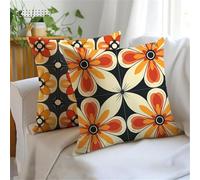 Cushion Covers 45x45cm Set of 2 Black Outdoor Cushions, Double-Sided Printing Retro Cushion Cover, Waterproof Linen Decorative Throw Pillow Bring Invisible Zipper for Sofa Garden Autumn Decor JX-1076