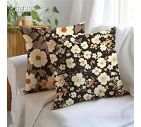 Cushion Covers 45x45cm Set of 2 Brown Outdoor Cushions, Double-Sided Printing Daisy Cushion Cover, Waterproof Velvet Decorative Throw Pillow Bring Invisible Zipper for Sofa Garden Autumn Decor JX-1081