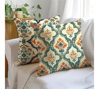 Cushion Covers 45x45cm Set of 2 Cream Outdoor Cushions, Double-Sided Printing Retro Cushion Cover, Waterproof Linen Decorative Throw Pillow Bring Invisible Zipper for Sofa Garden Autumn Decor JX-1062