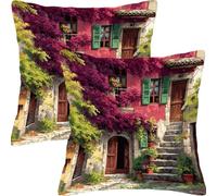 Cushion Covers 45x45cm Set of 2 Small Town Flower Velvet Cushion Covers Sofa Cushions Decorative Sofa Pillows Throw Pillow Cases with Invisible Zipper, for Bedroom Bed Cushions Gifts L0JT-895