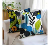 Cushion Covers 45x45cm Set of 2 White Outdoor Cushions, Double-Sided Printing Simplicity Cushion Cover, Waterproof Velvet Decorative Throw Pillow Bring Invisible Zipper for Sofa Bedroom Garden JX-1077
