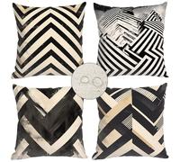 Cushion Covers 45x45cm Set of 4 Black White Geometry Cushion Covers Decorative Pillow Outdoor Cushion Covers,Linen Cushion Cover 18x18in, Throw Pillow Covers for Garden Patio Living Room Decor h-2