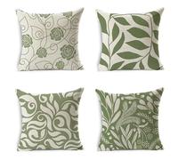 Cushion Covers 45x45cm Set of 4 Soft Outdoor Waterproof Cushion Covers Leaf Decorative Throw Pillow Sage Green Garden Cushions for Sofa Couch Living Room Outdoor Garden Home Decor 18x18Inch HW-8089