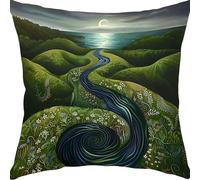 Cushion Covers 45x45cm Sofa Cushions Soft Velvet Cushion Covers Decorative Sofa Pillows with Invisible Zipper Throw Pillow Cases, for Living Room Bedroom Bed Cushions Gifts River Landscape YX0RB-219