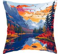 Cushion Covers 45x45cm Sofa Cushions Soft Velvet Cushion Covers Decorative Sofa Pillows with Invisible Zipper Throw Pillow Cases, for Living Room Bedroom Bed Cushions Gifts Snow Mountain Bird YX0RB818