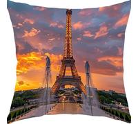 Cushion Covers 45x45cm Sofa Cushions Velvet Cushion Covers Decorative Sofa Pillows with Invisible Zipper Throw Pillow Cases, for Living Room Bedroom Cushions Eiffel Tower Fountain In Paris YX0RB-10