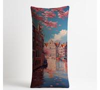 Cushion Covers 48 x 16 Inch Cherry Blossoms Bolster Pillow Cases Water City Linen Pillow Protectors, Cushion Covers with Double Sided Printing Smooth Invisible Zipper for Bed Sofa Room Decor KDZT-3323