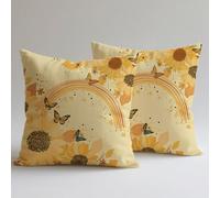 Cushion Covers 50×50 cm 2 Pack Soft Linen Decorative Square Throw Pillow Cases for Sofa Couch Bedroom Living Room Home Waterproof Outdoor Decor Gifts with Invisible Zipper Butterfly Rainbow C0F-1115