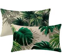 Cushion Covers 50 x 30 cm Green Cushion Covers Coconut Trees Patterned Rectangle Pillowcases Pack of 2 Velvet Decorative Sofa Throw Pillow Cases 20 x 12 inch with Invisible Zipper for Room Decor W1-31