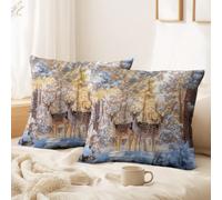 Cushion Covers 50 x 50 CM - Branches, Warm, Nordic, Snow Cushion Covers Pack of 2 Surrounding Forests, Deer, Pine Trees for Sofa Bed Garden Outdoor Spring