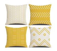 Cushion Covers 50 x 50 cm Farmhouse Cushioncase cover, Set of 6 Yellow Textured Patchwork Square PillowCase for Sofa Chair Bedroom Modern Decor Home Office Couch Car Garden
