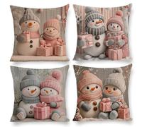 Cushion Covers 50 x 50 cm, Outdoor Cushion 4 Pack Waterproof linen Pillow Cases, Decorative Outdoor Garden Furniture Spring Fall Pillow Covers for Patio Porch Balcony Sofa Cushion, (Cute Snowman) i463