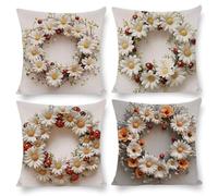 Cushion Covers 50 x 50 cm, Outdoor Cushion 4 Pack Waterproof Velvet Pillow Cases, Decor Outdoor Garden Furniture Spring Fall Pillow Covers for Patio Porch Farmhouse Balcony Sofa Cushion, Wreath e-186
