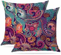 Cushion Covers 50 x 50 cm Set of 2 Pack Soft Short Plush Decorative Square Throw Pillow Case Pillowcases for Sofa Bedroom Outdoor Home Office Car Decor with Invisible Zipper Colorful Ethnic Paisley