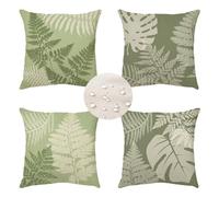 Cushion Covers 50 x 50 cm Tropical Plants Outdoor Cushions Waterproof Set of 4 Garden Cushions Square Linen Sofa Cushions Double-Sided Decorative Pillows for Outside Garden Patio Balcony Green S 448