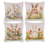 Cushion Covers 50 x 50 Set of 4 Garden Outdoor Cushions Fall Pillow Cases Easter Rabbit Seasonal Pillow Covers Decor Couch Living Room, Cotton Linen Cushions, Christmas, Female Gifts 20 x 20in W-124