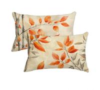 Cushion Covers 50 x 80 cm, Plain Cushion Covers Pack of 2, Waterproof Linen Sofa Pillows Cases, Leaves Pattern Decorative Throw Pillow Cases Double Sided Printing for Sofa, Garden, Living Room -7778