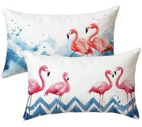 Cushion Covers 50 x 80 Pack of 2, Pink Sofa Cushion Covers Flamingo Pillowcases 2 Pack, Linen Rectangle Pillow Cases, Sofa Cushions with Invisible Zipper, Home Decoration, k-234