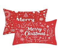 Cushion Covers 50 x 90 Set of 2 Red Cushions Decorative Pillows Christmas Double Sided Printing Rectangle Velvet Pillowcases with Invisible Zipper, Sofa Bedroom Garden Patio Car Home Autumn Decor,581J
