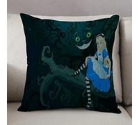 Cushion Covers 50 x50cm Square Throw Pillow,Alice in Wonderland,Alice Sitting on Branch with Chescire Cat in Darkness,Decorative Sofa Cushion Covers for Bedroom Couch Living Room with Invisible Zipper