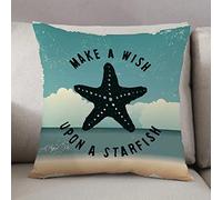 Cushion Covers 50 x50cm Square Throw Pillow,Starfish Decor,Make a Wish Upon a Starfish Inspirational Quote on Beach G,Decorative Sofa Cushion Covers for Bedroom Couch Living Room with Invisible Zipper