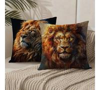 Cushion Covers 50cm x 50cm Lion Cushions Double Sided Pattern Throw Pillow Covers with Invisible Zipper Velvet Decorative Pillowcases for Garden Home Sofa Bed, 20x20 Inch Set of 2 (Animal) 1B-657