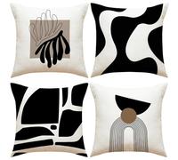 Cushion Covers 50cm x 50cm Set of 4 Black and White Abstract Patterned Decorative Throw Pillow Covers 20x20 inch, with Invisible Zipper Square Linen Pillow Cases for Sofa Bed Chair Living Room Decor