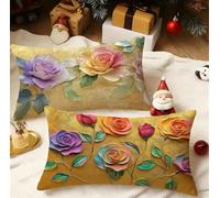 Cushion Covers 50cm x 60cm Orange Cushions, Garden Cushions Rectangle Cushion Covers Pack of 2 Double Sided Printed Velvet Throw Pillow Covers for Living Room Sofa Bedroom Bed Home Decor Floral 3m-78