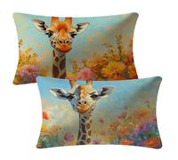 Cushion Covers 50cm x 70cm Floral Cushions, Garden Cushions Rectangle Cushion Covers Pack of 2 Double Sided Printed Velvet Throw Pillow Covers for Living Room Sofa Bed Home Decor, Giraffe 2m-536