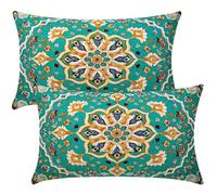 Cushion Covers 50cm x 80cm Boho Green Cushion Cover 20 x 32 Inches Pack of 2 Throw Pillow Covers Retro Sofa Cushions Polyester Linen Decorative Pillowcases for Living Room Bedroom Home Decor -SC481