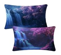 Cushion Covers 50cm x 80cm Purple Cushions, Garden Cushions Rectangle Cushion Covers Pack of 2 Double Sided Printed Velvet Throw Pillow Covers for Living Room Sofa Bedroom Bed Home Decor, Fall 2m-620