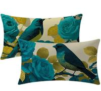 Cushion Covers 50x30 cm Blue Cushion Covers Rose Patterned Rectangle Pillowcases Pack of 2 Velvet Decorative Sofa Throw Pillow Cases 20 x 12 inch with Invisible Zipper,Room Garden Christmas Decor W1-7