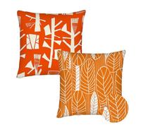 Cushion Covers 50x50 cm Set of 2 Outdoor Cushion Covers Burnt Orange Waterproof Linen Sofa Cushions Leaves Cushions Square Decorative Pillows With Invisible Zippe for Sofa Patio Garden Décor qq-688