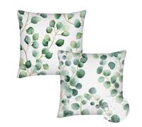 Cushion Covers 50x50 cm Set of 2 Outdoor Cushion Covers White Waterproof Linen Sofa Cushions Tropical Plants Cushions Square Decorative Pillows With Invisible Zippe for Indoor Sofa Patio Garden qq-775