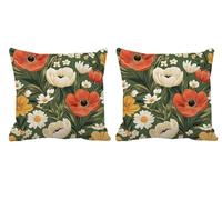 Cushion Covers 50x50 Outdoor Cushions Sage Green Waterproof Velvet Set of 2 Throw Pillow Covers Flower Double-side Printed Square Decorative Pillows for Sofa Bed Patio Bench Garden Autumn Gifts -T840