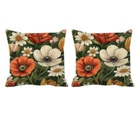 Cushion Covers 50x50 Outdoor Cushions Sage Green Waterproof Velvet Set of 2 Throw Pillow Covers Flower Double-side Printed Square Decorative Pillows for Sofa Bed Patio Bench Garden Autumn Gifts -T810