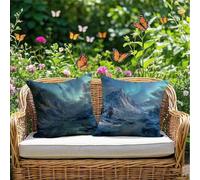 Cushion Covers 50x50cm Blue Outdoor Cushions Waterproof Linen Sofa Cushions Aurora Set of 2 Square Throw Pillow Covers for Indoor Sofa Home Room Decor Outdoor Garden Chair, Patio Bench Couch RG-898