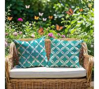 Cushion Covers 50x50cm Morocco Outdoor Cushions Waterproof Linen Sofa Cushions Tartan Set of 2 Square Throw Pillow Covers for Indoor Sofa Home Room Decor Outdoor Garden Chair, Patio Bench Couch RG-886