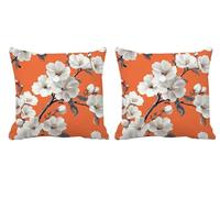Cushion Covers 50x50cm Outdoor Cushions Orange Color Waterproof Velvet Set of 2 Throw Pillow Covers Flower Double-side Printed Square Decorative Pillows for Patio Bench Chair Garden Autumn Gifts -T852