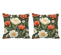 Cushion Covers 50x50cm Outdoor Cushions Sage Green Waterproof Linen Set of 2 Throw Pillow Covers Flower Double-side Printed Square Decorative Pillows for Sofa Bed Patio Bench Garden Autumn Gifts -T900