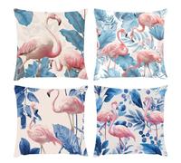 Cushion Covers 50x50cm, Outdoor Cushions Set of 4 Decorative Velvet Square Cushion Covers Flamingo Fruit Waterproof Cushions With Smooth Invisible Zip for Sofa Bed Outdoor Garden Summer Decor s-276