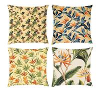 Cushion Covers 50x50cm, Outdoor Cushions Set of 4 Decorative Velvet Square Cushion Covers Flowers Birds Waterproof Cushions With Smooth Invisible Zip Indoor Sofa Bed Outdoor Garden Summer Decor s-246