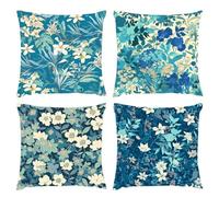 Cushion Covers 50x50cm, Outdoor Cushions Set of 4 Decorative Velvet Square Cushion Covers Flowers Pastoral Waterproof Cushions With Smooth Invisible Zip for Sofa Bed Outdoor Garden Summer Decor s-253
