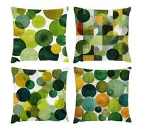 Cushion Covers 50x50cm, Outdoor Cushions Set of 4 Decorative Velvet Square Cushion Covers Green Geometric Waterproof Cushions With Smooth Invisible Zip for Sofa Bed Outdoor Garden Summer Decor s-469