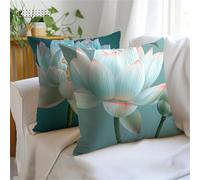 Cushion Covers 50x50cm Set of 2 Duck Egg Color Outdoor Cushions, Double-Sided Printing Lotus Cushion Cover, Waterproof Velvet Decorative Throw Pillow Bring Invisible Zipper for Sofa Garden JX-1051