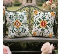 Cushion Covers 50x50cm Set of 2 Outdoor Cushions Green Waterproof Garden Cushions Linen Throw Pillow Covers Flower Double Sided Printing Indoor Sofa Outdoor Balcony Park Summer Fall Decor,Gifts yw-762