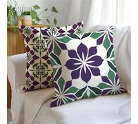 Cushion Covers 50x50cm Set of 2 Purple Outdoor Cushions, Double-Sided Printing Retro Cushion Cover, Waterproof Linen Decorative Throw Pillow Bring Invisible Zipper for Sofa Garden Autumn Decor JX-1086