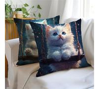 Cushion Covers 50x50cm Set of 2 White Outdoor Cushions, Double-Sided Printing Starry Sky Cushion Cover, Waterproof Velvet Decorative Throw Pillow Bring Invisible Zipper for Sofa Bedroom Garden JX-805